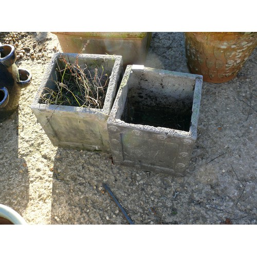 541 - 2 SQUARE FAUX LEAD PLANTERS AND 3 OTHERS