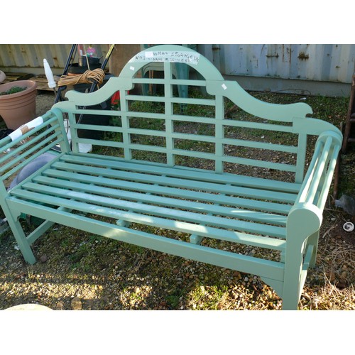 542 - WEDGEWOOD GREEN LUTYENS GARDEN BENCH IN GOOD CONDITION