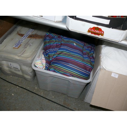 397 - 4 BOXES OF LINENS, SHEETS, DUVETS ETC.