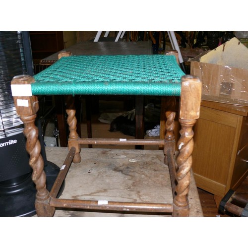 400 - VINTAGE WOVEN ROPE STOOL WITH BARLEY TWIST LEGS