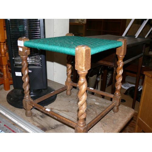 400 - VINTAGE WOVEN ROPE STOOL WITH BARLEY TWIST LEGS