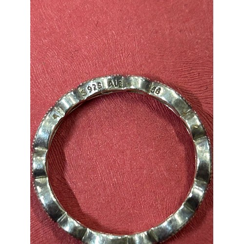 35 - 925 SILVER ETERNITY RING SET WITH ALTERNATE MARQUISE AND ROUND CLEAR STONES. SIZE O/P