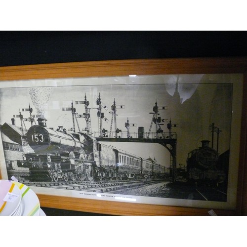 443 - 2 LARGE FRAMED AND GLAZED BLACK AND WHITE TRAIN PRINTS