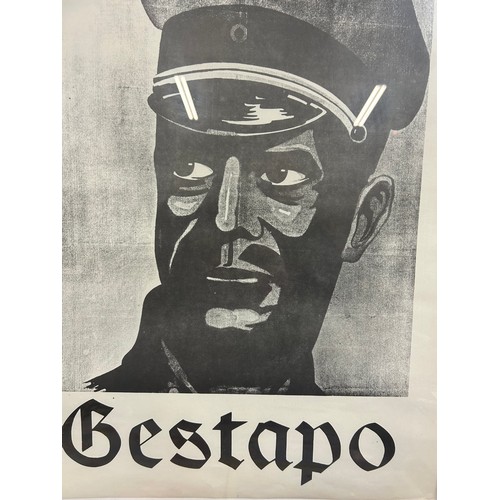 48 - VINTAGE GESTAPO POSTER   NAZI GERMANY WW2 PROPOGANDA - 21 INCH X 17INCH. FRAMED AND GLAZED - NEEDS S... 