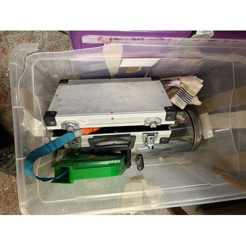 360 - 4x USEFUL PLASTIC CRATES FULL OF TOOLS, IRONMOGERY, SCREWS, HARD CASE, HOSE, FIXINGS ETC.