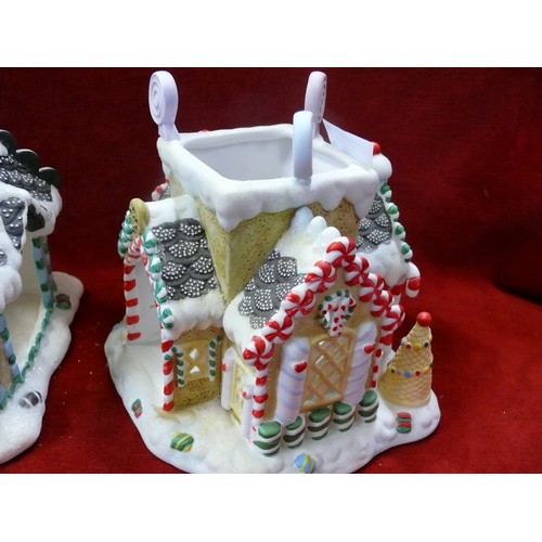 100 - PAIR OF CHRISTMAS GINGERBREAD HOUSE CANDLEHOLDERS BY PARTYLITE PLUS A PAIR OF AFRICAN ANIMAL THEMED ... 