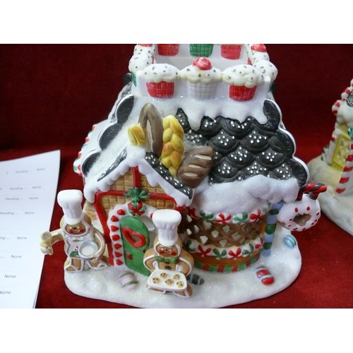 100 - PAIR OF CHRISTMAS GINGERBREAD HOUSE CANDLEHOLDERS BY PARTYLITE PLUS A PAIR OF AFRICAN ANIMAL THEMED ... 