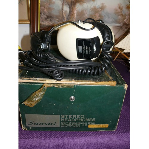 150 - SANSUI STEREO HEADPHONES SS-10 MECANICAL 2-WAY WITH ORIGINAL BOX