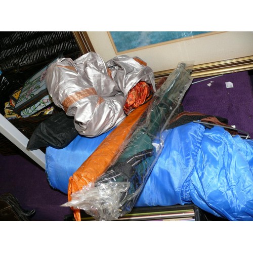 159 - QUANTITY OF CAMPING EQUIPMENT SLEEPING BAG, FOLDING CHAIR ETC