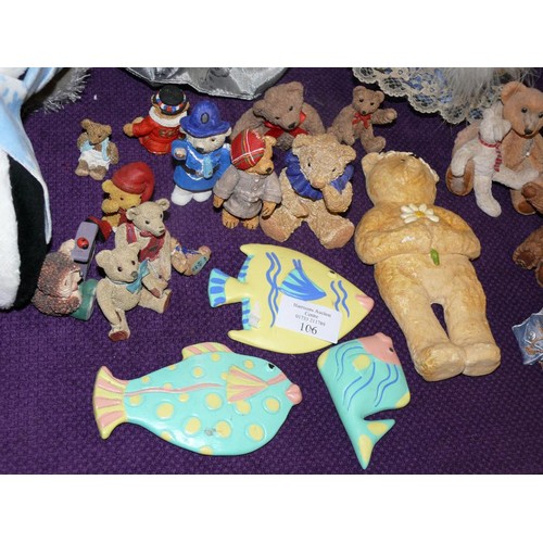 106 - COLLECTION OF TEDDY BEARS AND OTHER ANIMAL ORNAMENTS