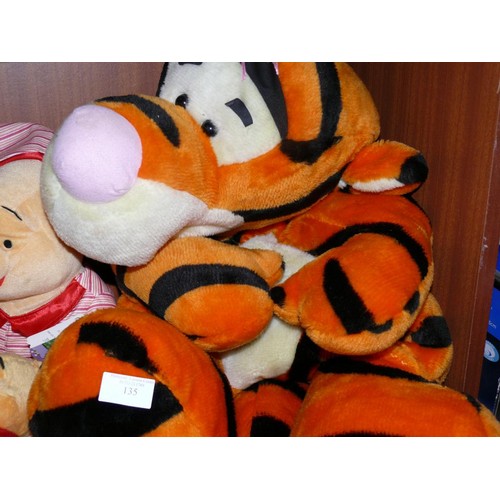 135 - COLLECTION OF DISNEY CUDDLY TOYS WINNIE THE POOH, TIGGER, PIGLET, EYORE, RABBIT, OWL