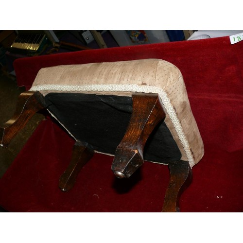 182 - QUEEN ANNE FOOTSTOOL WITH SUEDE UPHOLSTERED PADDED TOP