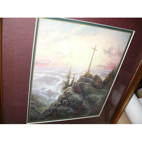 187 - A THOMAS KINKADE CHRISTMAS PICTURE FRAMED AND GLAZED PLUS A PERFECT RED ROSE AND A FUTHER PICTURE BY... 