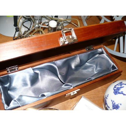 226 - 2 WOODEN BOXES, 1 WITH A PAINTED FISH ON LID. TOGETHER WITH A COLLECTION OF CERAMICS.