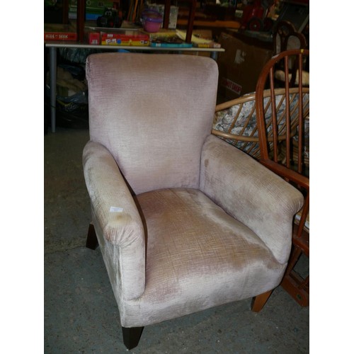 405 - PAE PINK VELVET COVERED ARMCHAIR