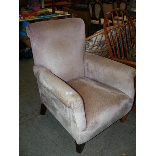 405 - PAE PINK VELVET COVERED ARMCHAIR