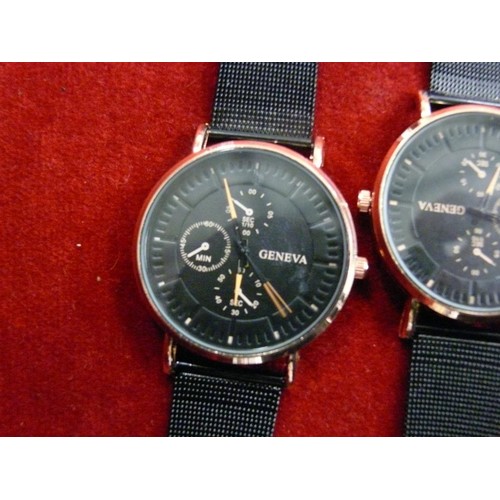 24 - 2 FINE GENTS GENEVA CHRONOGRAPH  WATCH NEW BLACK STRAPS 1 OF WHICH IS WORKING. PLUS AN OTHER WITH DA... 