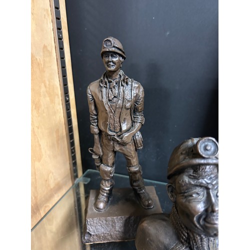 324 - TWO COLD CAST BRONZE FIGURES OF MINERS, ONE BY ROBERT OLLEY