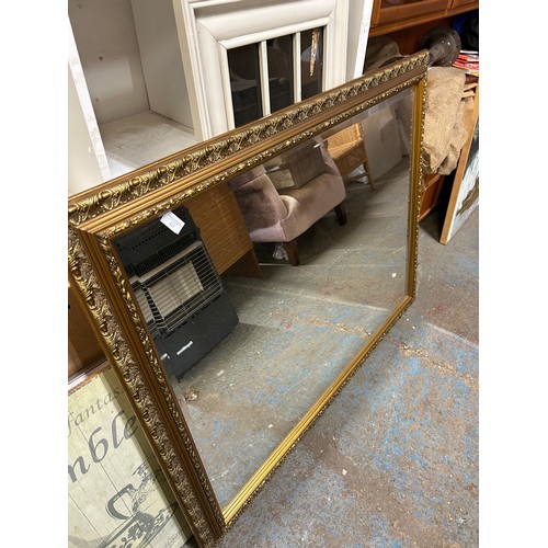 423 - VERY LARGE GILT FRAMED WALL MIRROR- 45CM X 36CM - BEVELLED GLASS