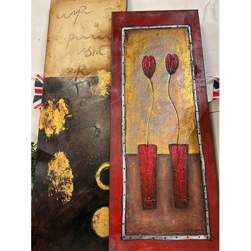 422 - TWO MODERNIST STYLE ORIGINAL ART WORKS  - RED TULIPS AND SHADES OF GOLD & BROWN