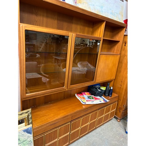 412 - 20TH CENTURY MCINTOSH FURNITURE WALL UNIT WITH PANELLED DOORS IN BOTTOM SECTION. TOP SECTION WITH MI... 