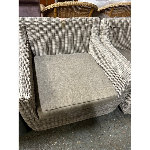 372 - PAIR OF LARGE CONTEMPORARY WICKER ARMCHAIRS WITH SEAT CUSHIONS - SWIVEL CHAIRS