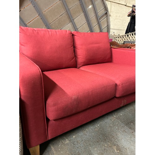 371 - A GOOD JOHN LEWIS COTTON CALICO RED TWO SEATER SOFA