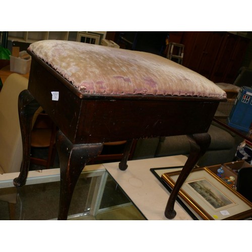 239 - CIRCA 1930'S PIANO STOOL IN DARK WOOD WITH CABRIOLE LEGS