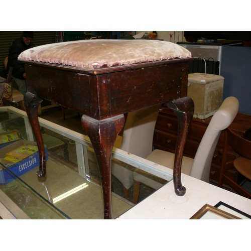 239 - CIRCA 1930'S PIANO STOOL IN DARK WOOD WITH CABRIOLE LEGS