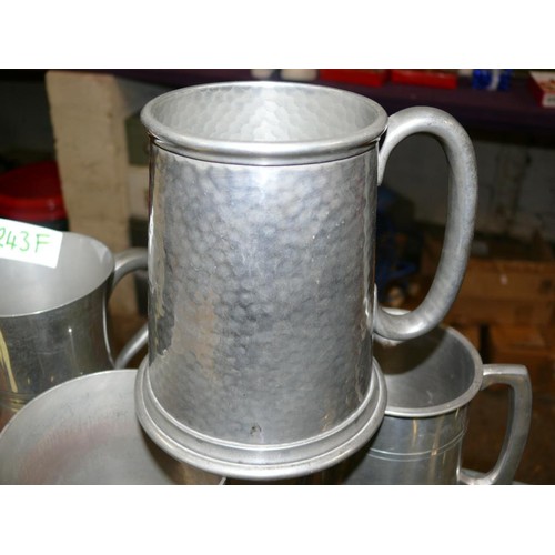 243F - 4 PEWTER TANKARDS  2 MARKED SHEFFIELD 1 BIRMINGHAM AND 1 CORNISHALL IN GOOD CONDITION