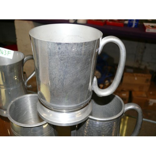243F - 4 PEWTER TANKARDS  2 MARKED SHEFFIELD 1 BIRMINGHAM AND 1 CORNISHALL IN GOOD CONDITION