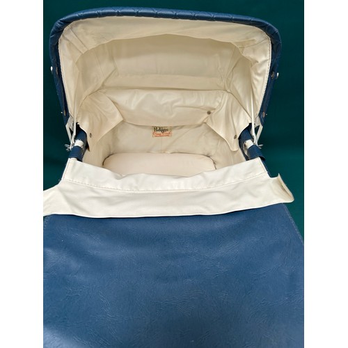 413B - A vintage blue quilt effect Carry Cot  by Pedigree - with label 'Made in Northern Ireland'  - very g... 