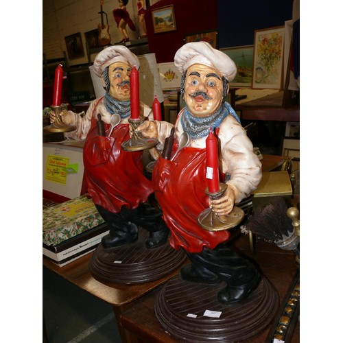 303 - Pair of large Chef figure candle holders.