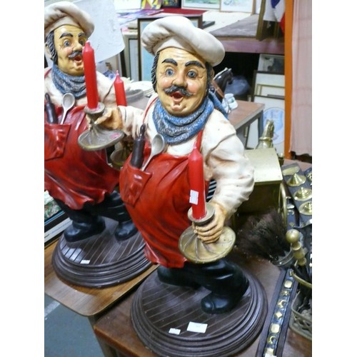 303 - Pair of large Chef figure candle holders.