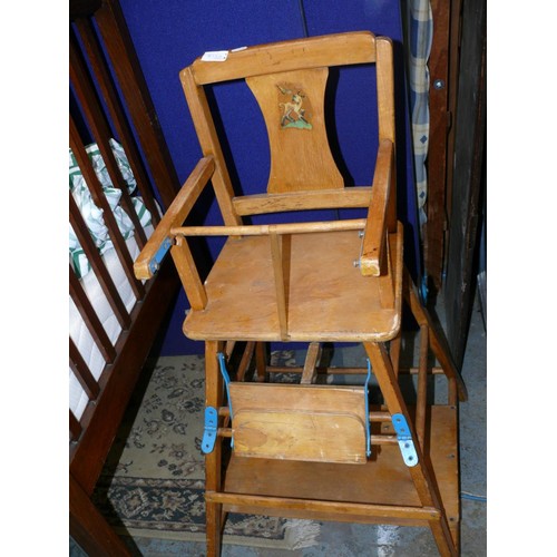 413D - A Vintage child’s metamorphic high chair & walker with wheels