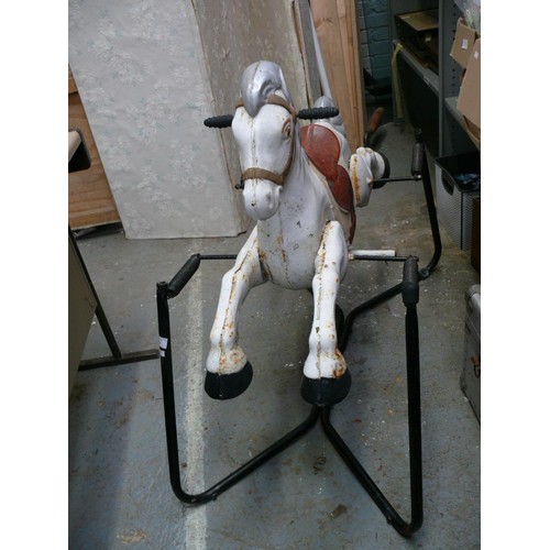 402 - 1960's Mobo Prairie King rocking horse, pressed metal on a sprung tubular frame.