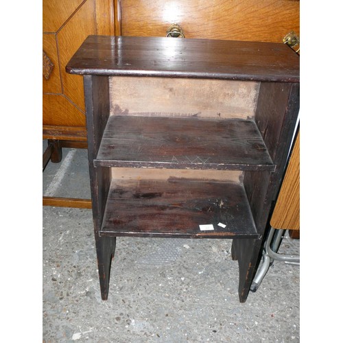 460 - Darkly stained antique pine shelf unit with towel rail on back side.