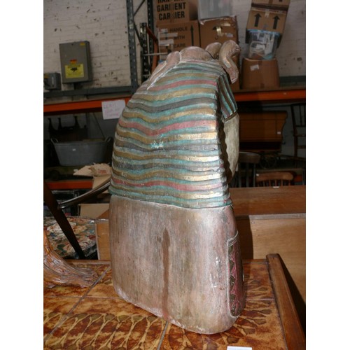 108 - Large carved wooden King Tut Egyptian bust. 52cm tall. 33cm wide at base.