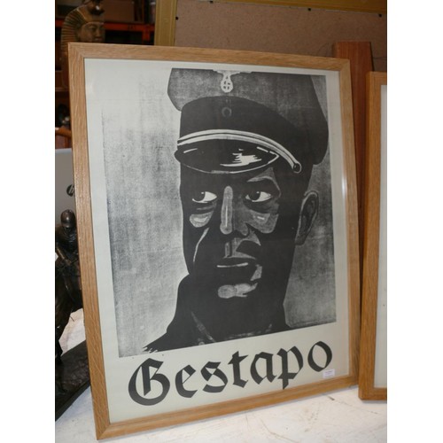 96 - 2x Vintage printed Gestapo posters - WW2 Nazi Germany Propaganda (Framed).