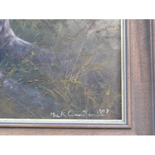 507 - Michael (Mick) Cawston 1959 - 2006.
Two pointers laying in long grass, signed and dated 1987. Oil on... 