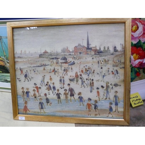 506 - Framed art print - 'At The Seaside' by Laurence Stephen Lowry. In a gilt frame 67cm x 56cm.