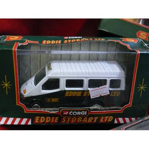 372A - 6x Corgi Eddie Stobart Ltd scale model vehicles in boxes, including transit van, 8 wheel platform lo... 