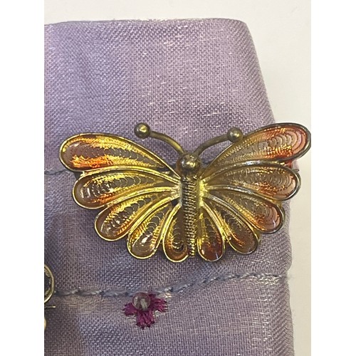 49 - 2 SILVER FILIGREE BUTTERFLY BROOCHES ON BUTTERFLY BAG