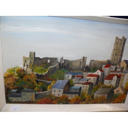 527 - Original acrylic on canvas painting of Richmond Castle, signed by A.M. Mawston, dated on the reverse... 