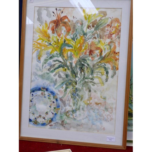 504 - Framed impressionist watercolour study of flowers - signed Pauline Slater? 27