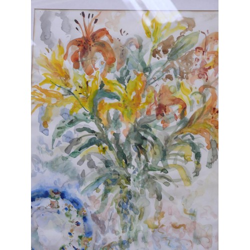 504 - Framed impressionist watercolour study of flowers - signed Pauline Slater? 27