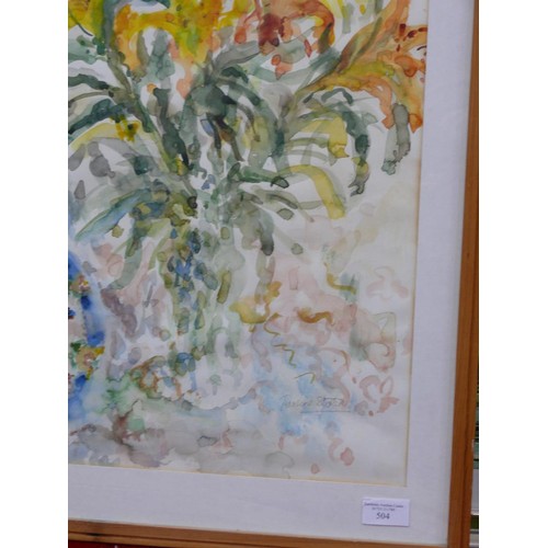 504 - Framed impressionist watercolour study of flowers - signed Pauline Slater? 27