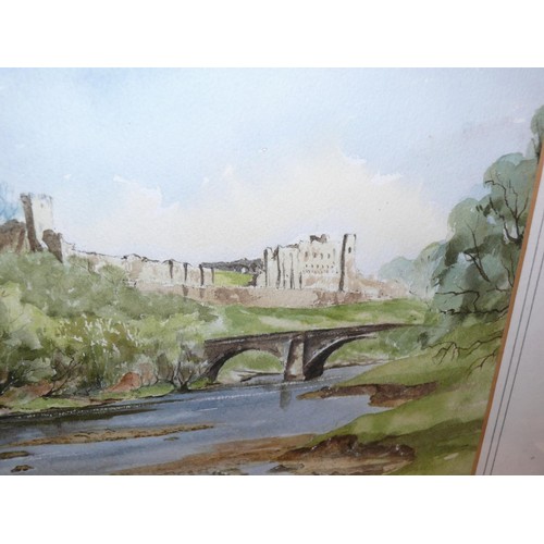 519 - Original 20thC watercolour of castle ruins next to a river. Signed by Gladys Scott, framed and glaze... 