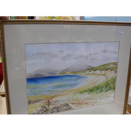 518 - Original 20thC watercolour of a coastal scene. Unsigned, framed and glazed 51cm x 42cm.