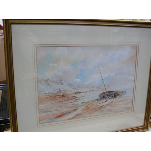 512 - Original watercolour of Estuary with yachts, by J.S. Moody, late 20thC. Framed and glazed 44cm x 54c... 